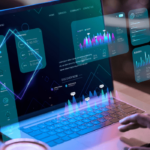 This is an image of an open laptop with hologram projections floating above it.